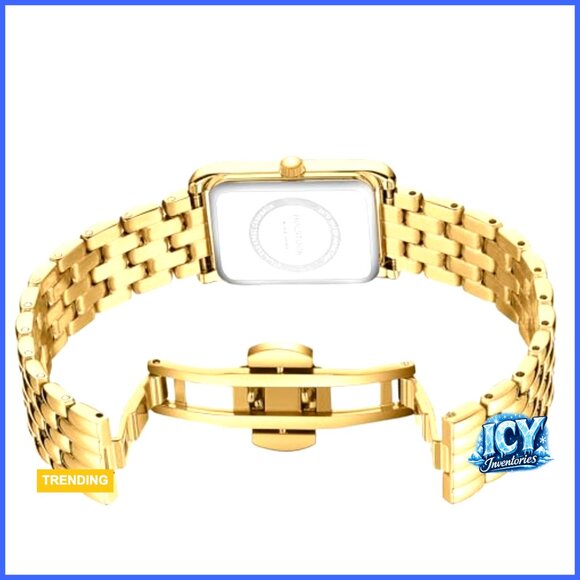 Vintage Rectangular Case Gold Watch Waterproof with Tools